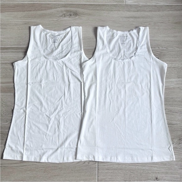 NWOT 2 Cuddledown Pima Essentials White Tank Top - Picture 1 of 4